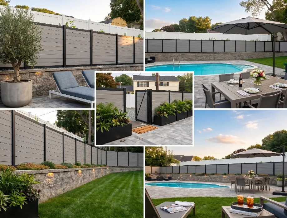 6'H Aluminum Framed Privacy - Coastal Cedar Vinyl