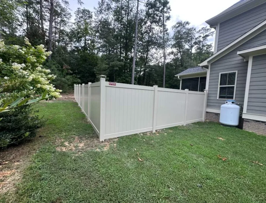 Tan Vinyl Fence with Solar Caps