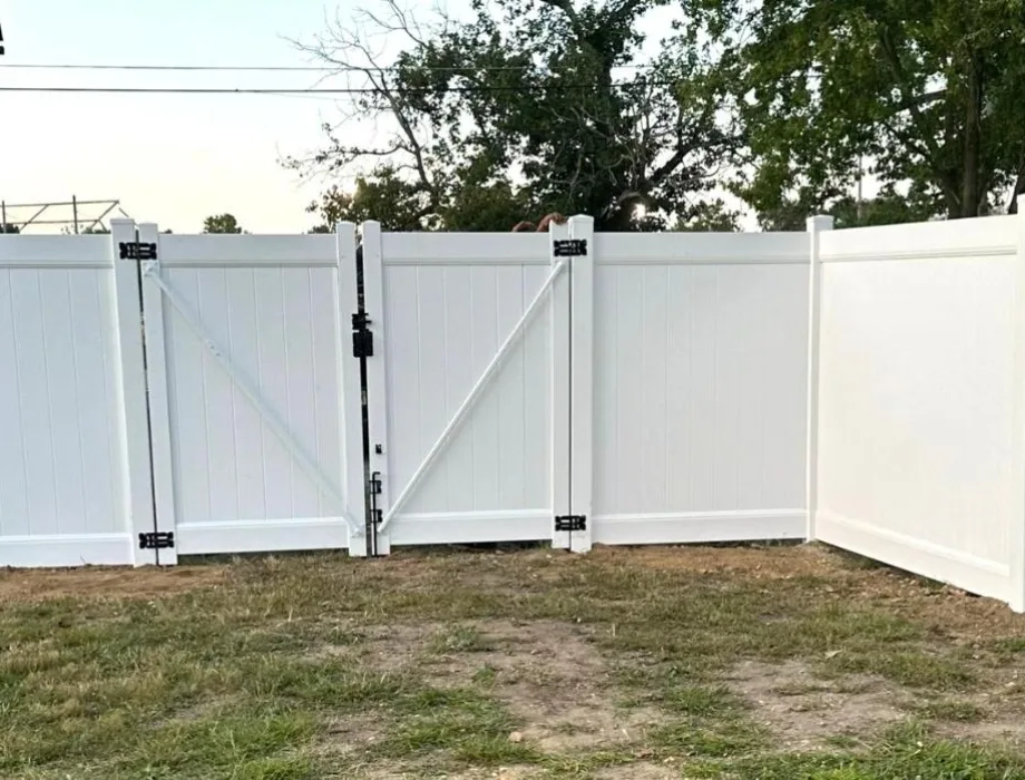 White Vinyl Privacy Fence with Double Gate