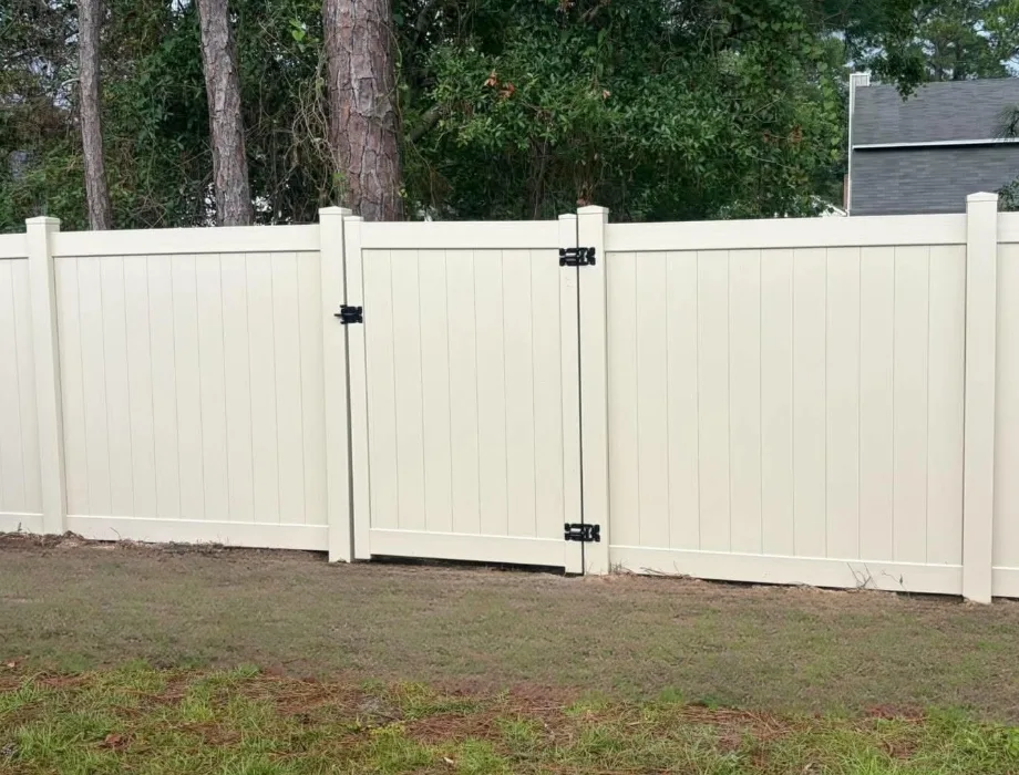 Tan Vinyl Privacy Fence
