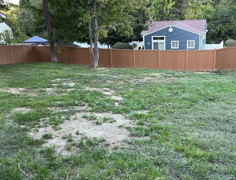 6'H Cypress Hamilton - 8OC Golden Oak Vinyl Fence