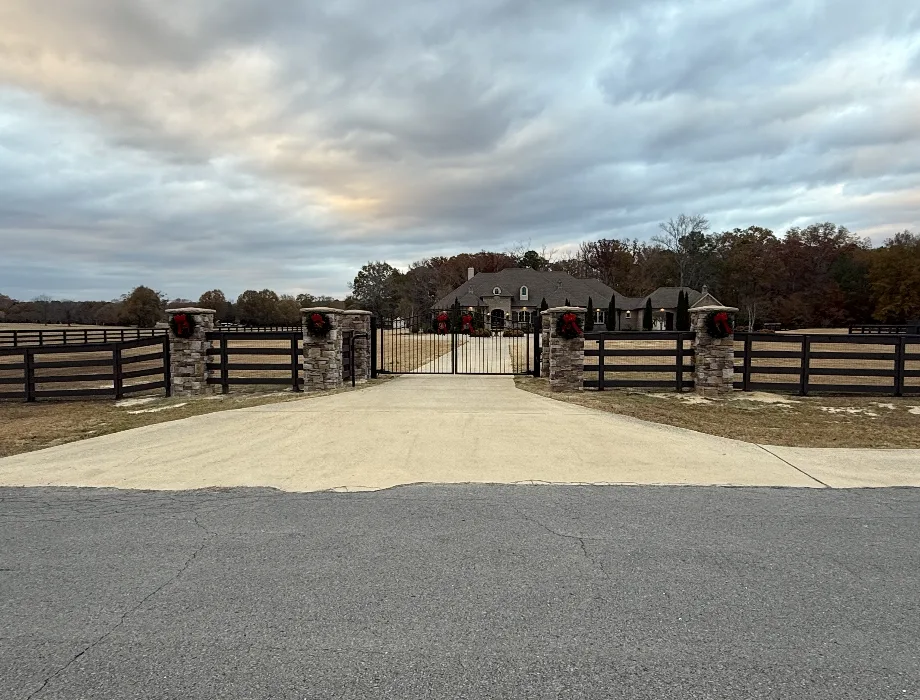 54"H 4-Rail Ranch 5'H Crossbuck w/ Custom Wrought Iron Gate