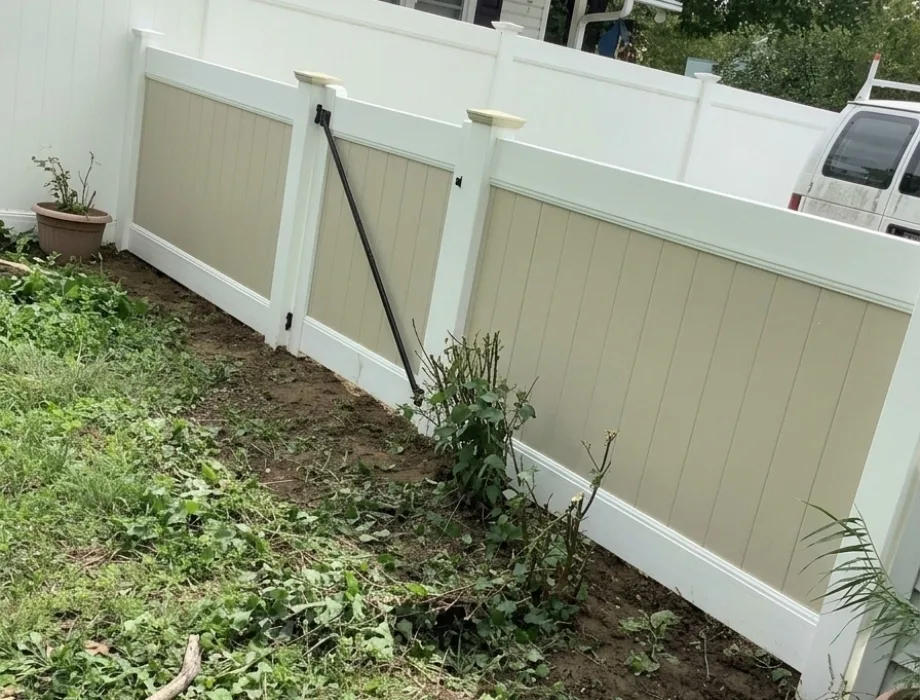 6'H Hamilton - Two Tone Tan/White Two Color Vinyl Privacy Fence
