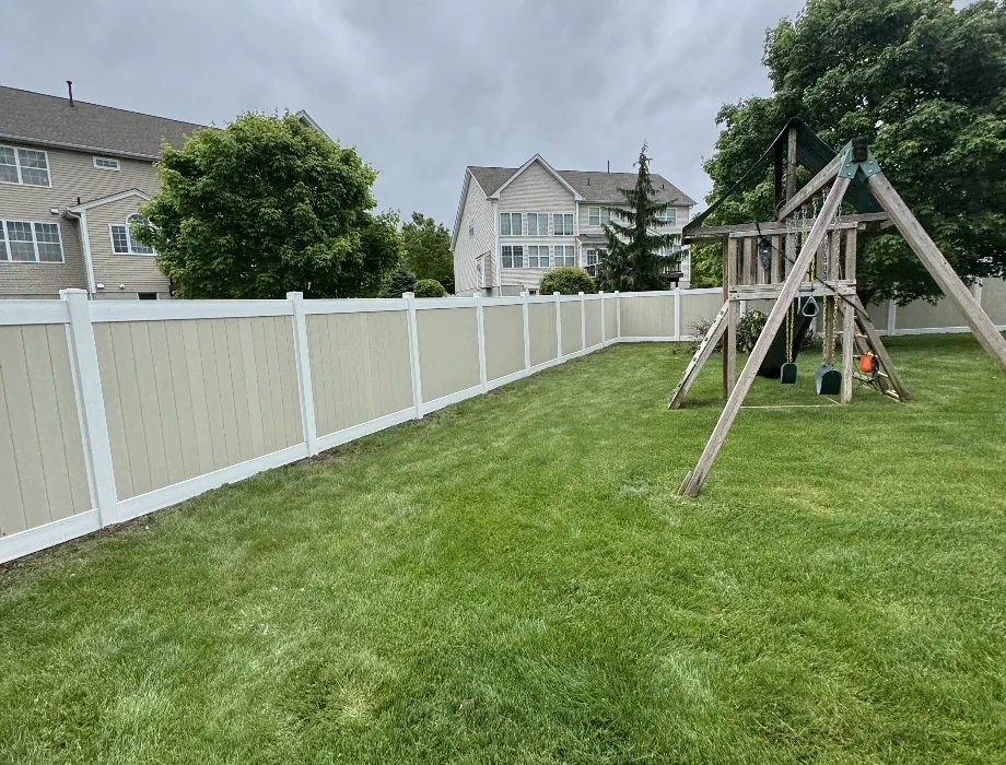6'H Two Tone White/Tan Hamilton Elite White/Tan Vinyl Fence