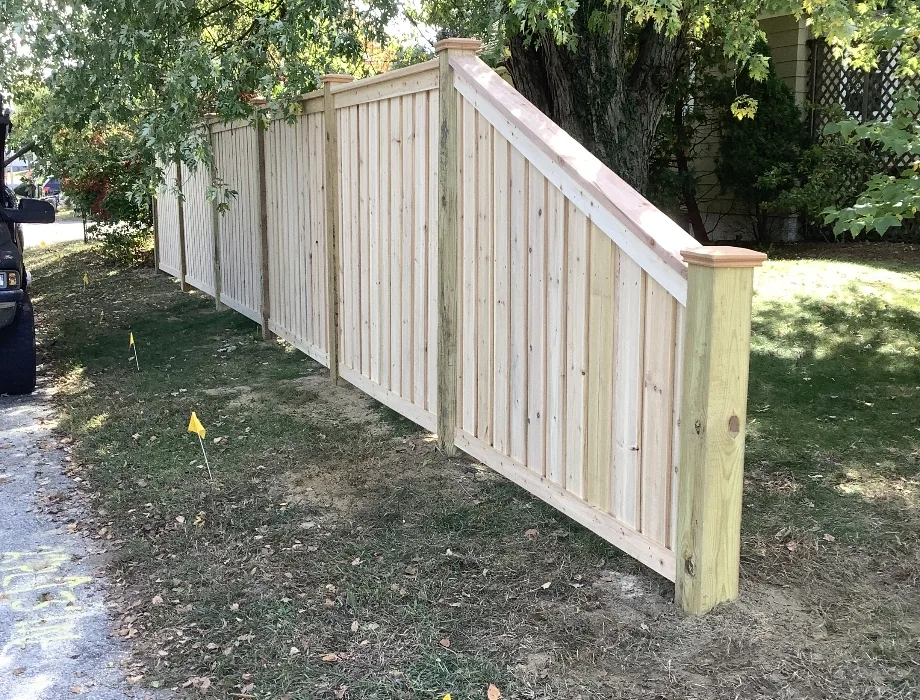 6'H Cedar Cap and Trim Board on Board w/ 6x6 Posts Natural Wood Fence